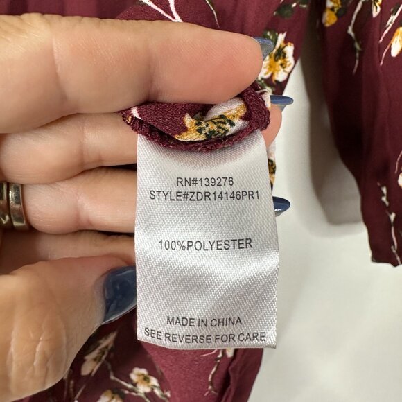 2/$24 NWT Daniel Rainn DR2 Floral Printed 3/4 Sleeve Blouse Burgundy #A0472 TRB3 - Picture 6 of 8